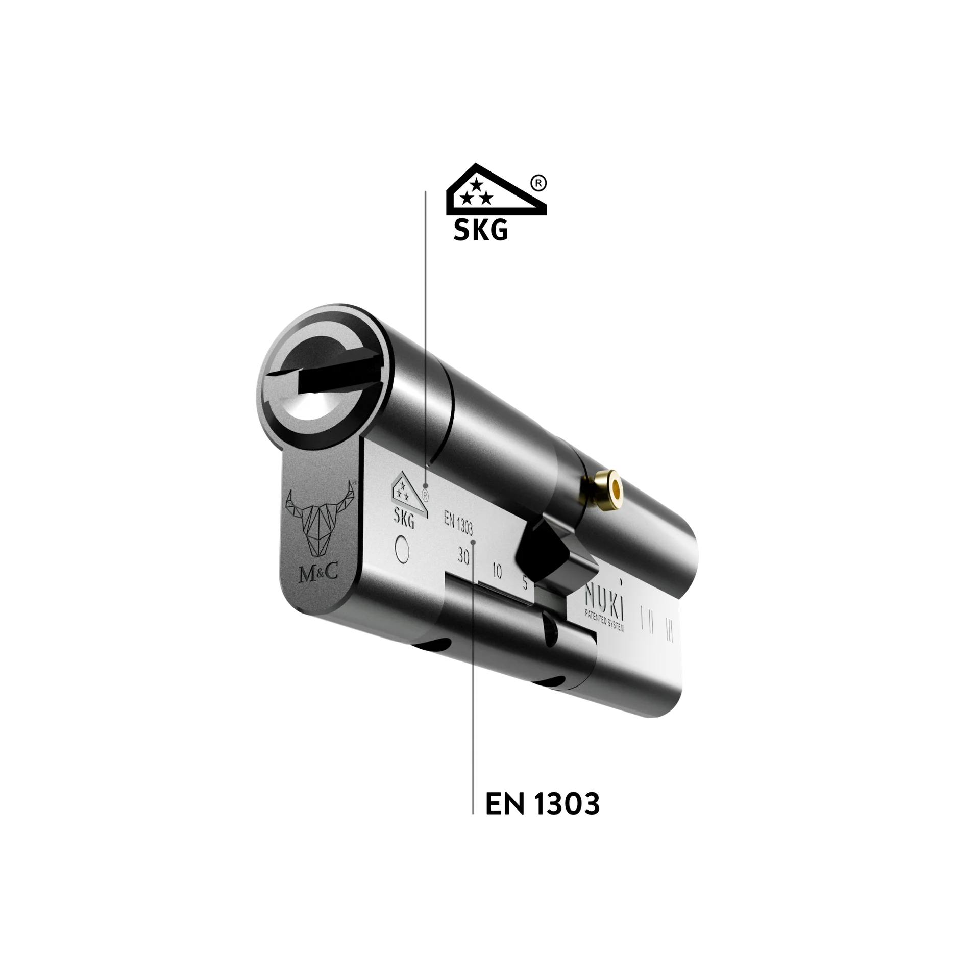 Universal lock cylinder with SKG certification and EN 1303 marking for Nuki Smart Lock Ultra.