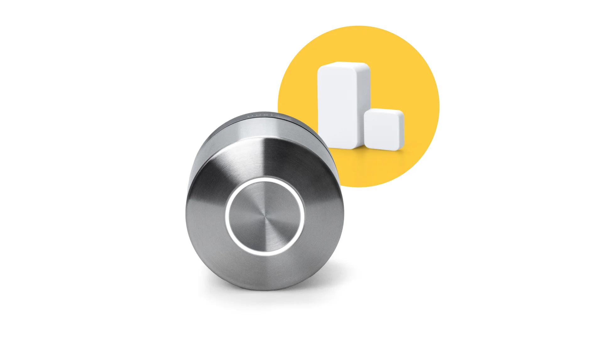 Smart Lock Pro with a free Door Sensor shown on a yellow background