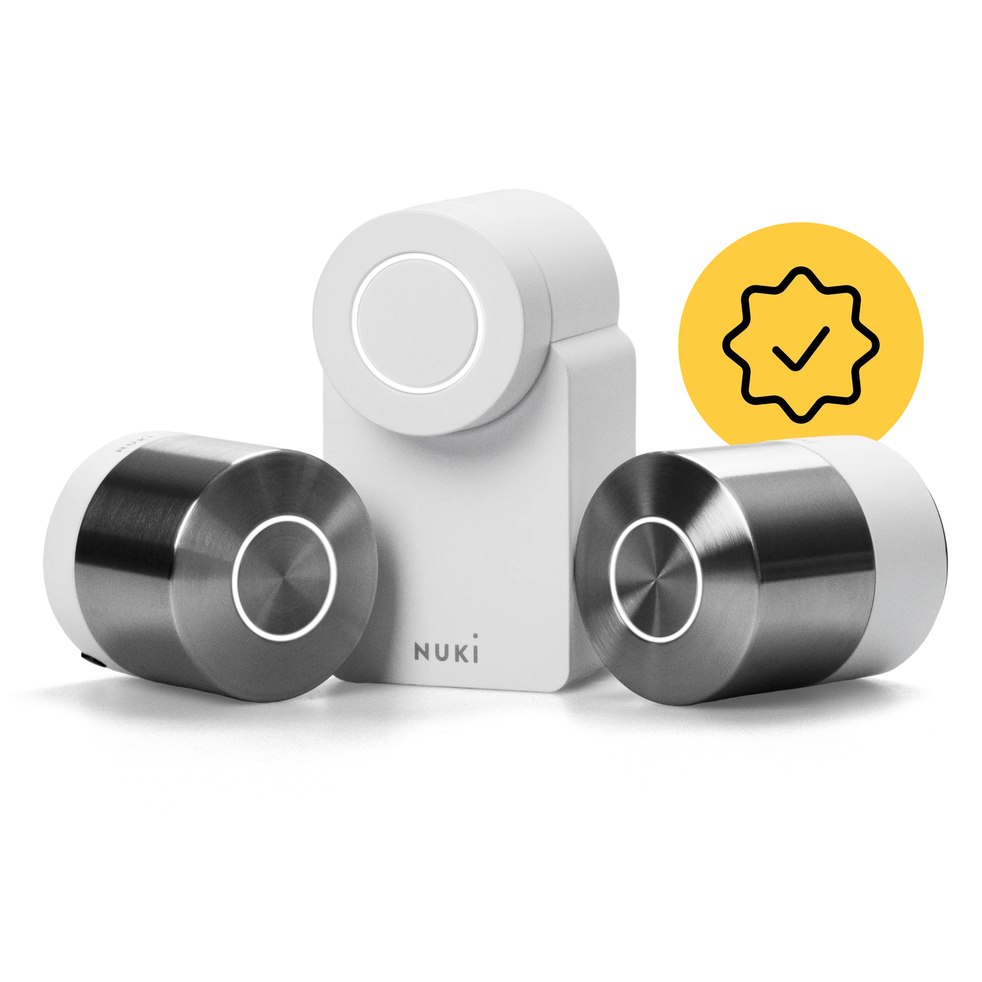 Nuki Smart Locks with quality check badge, symbolizing certified security and performance.